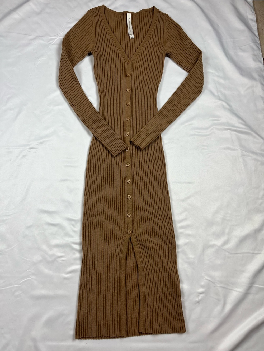 The Group Babaton Brown Ribbed Button-Front Midi Dress Wool Blend Sz XS